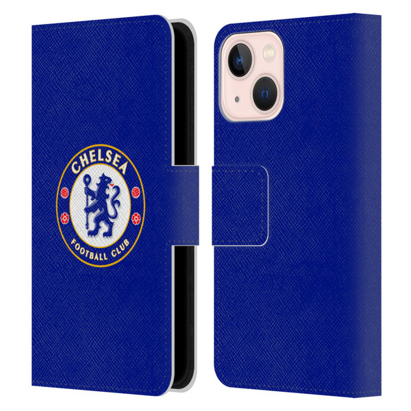 Chelsea Football Club Crest Plain Blue Leather Book Wallet Case Cover For Apple iPhone 13 Mini