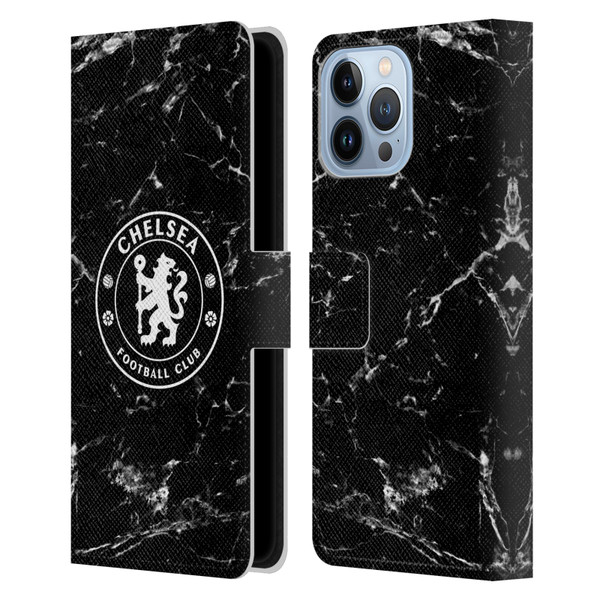 Chelsea Football Club Crest Black Marble Leather Book Wallet Case Cover For Apple iPhone 13 Pro Max