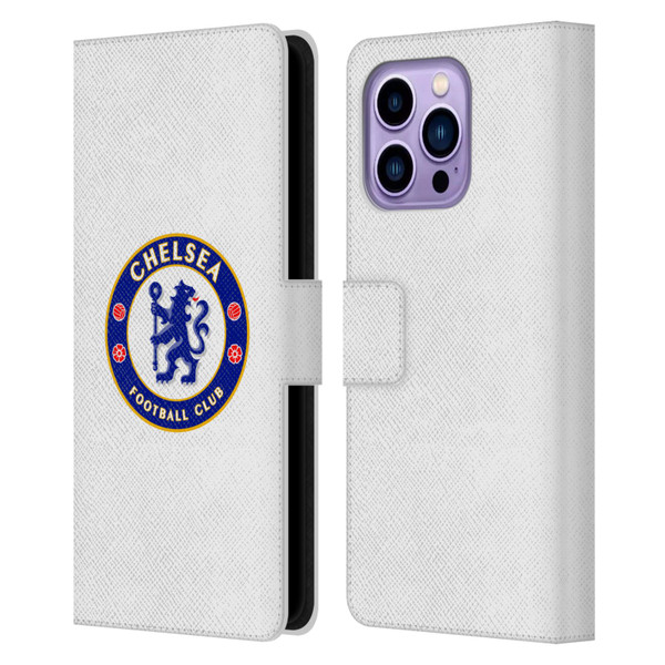 Chelsea Football Club Crest Plain White Leather Book Wallet Case Cover For Apple iPhone 14 Pro Max