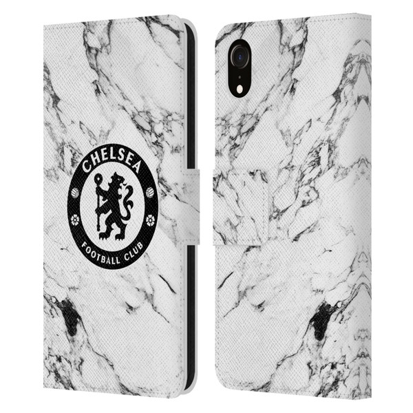 Chelsea Football Club Crest White Marble Leather Book Wallet Case Cover For Apple iPhone XR