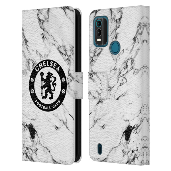 Chelsea Football Club Crest White Marble Leather Book Wallet Case Cover For Nokia G11 Plus