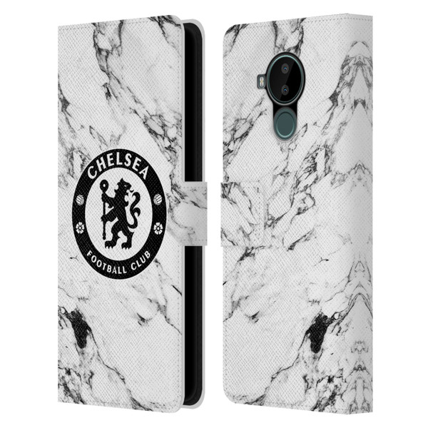 Chelsea Football Club Crest White Marble Leather Book Wallet Case Cover For Nokia C30
