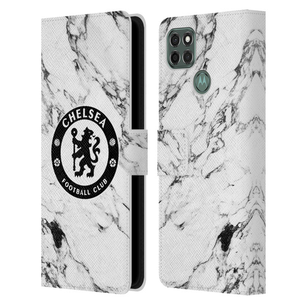 Chelsea Football Club Crest White Marble Leather Book Wallet Case Cover For Motorola Moto G9 Power