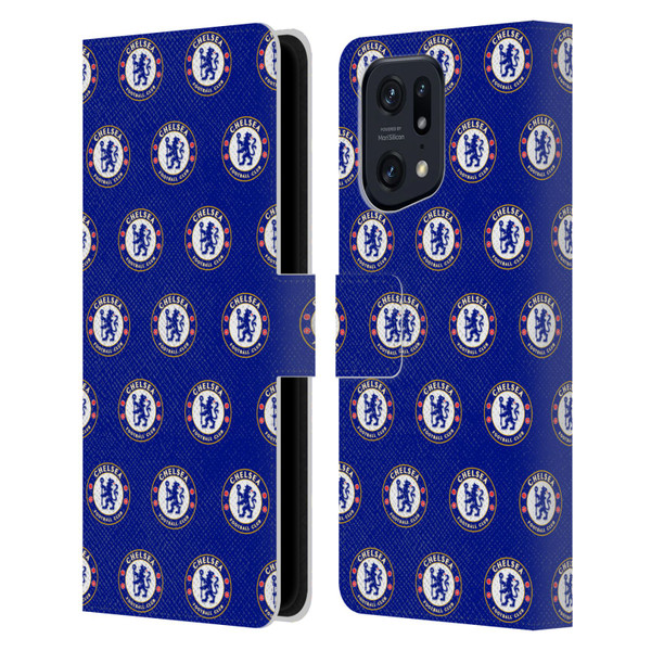 Chelsea Football Club Crest Pattern Leather Book Wallet Case Cover For OPPO Find X5 Pro