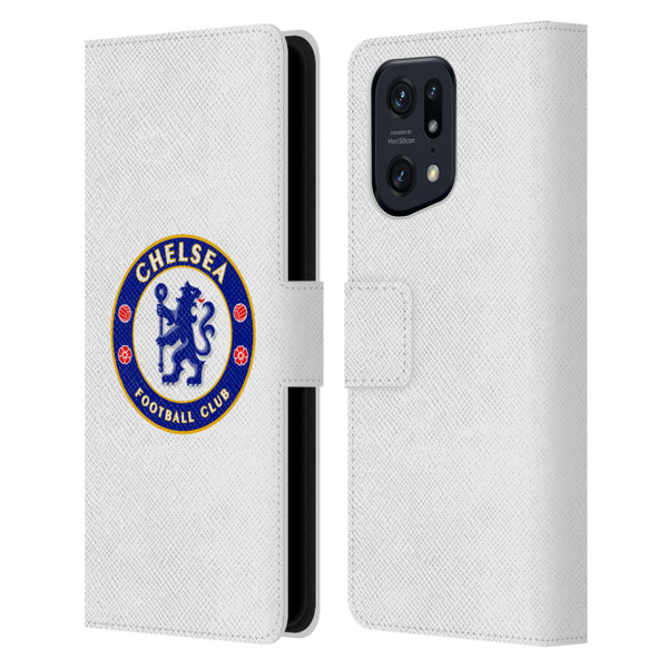 Chelsea Football Club Crest Plain White Leather Book Wallet Case Cover For OPPO Find X5 Pro