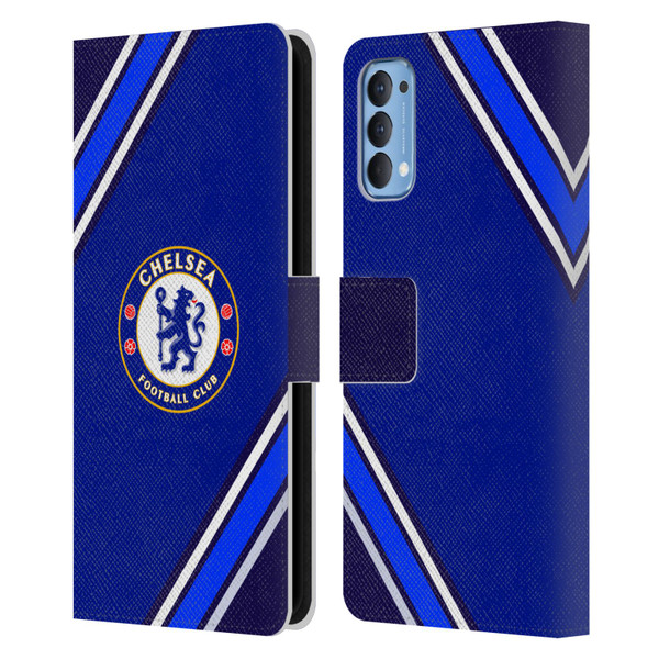 Chelsea Football Club Crest Stripes Leather Book Wallet Case Cover For OPPO Reno 4 5G