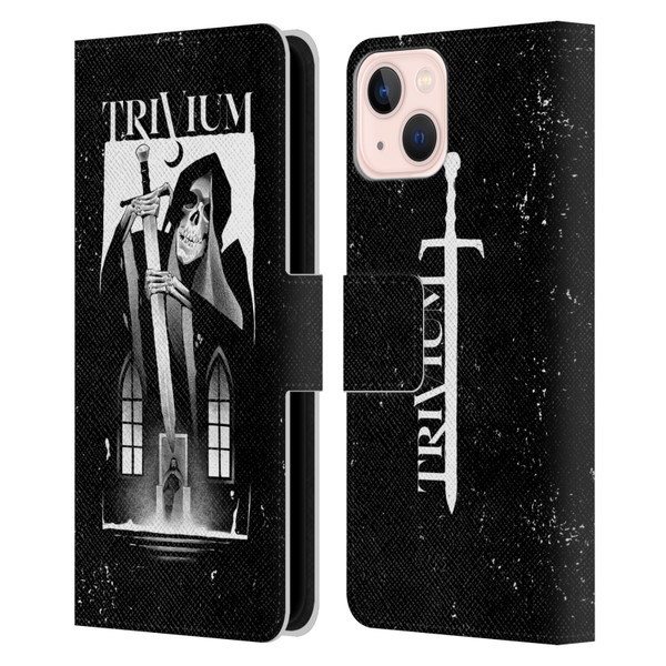Trivium Graphics Skeleton Sword Leather Book Wallet Case Cover For Apple iPhone 13