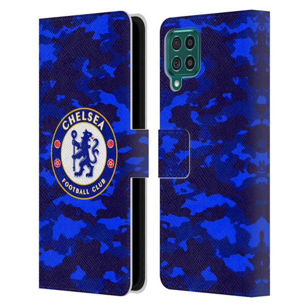 Chelsea Football Club Crest Camouflage Leather Book Wallet Case Cover For Samsung Galaxy F62 (2021)