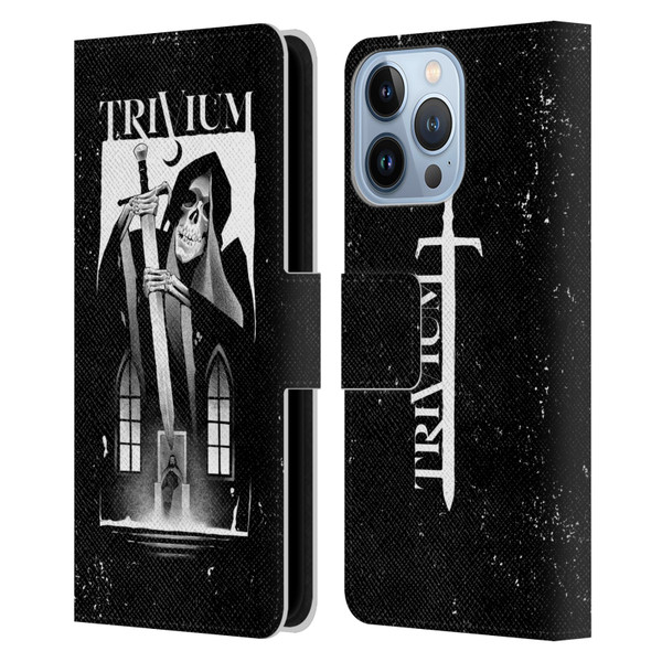 Trivium Graphics Skeleton Sword Leather Book Wallet Case Cover For Apple iPhone 13 Pro