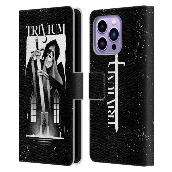 Trivium Graphics Skeleton Sword Leather Book Wallet Case Cover For Apple iPhone 14 Pro Max