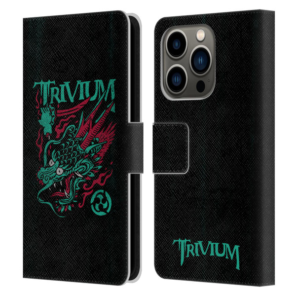 Trivium Graphics Screaming Dragon Leather Book Wallet Case Cover For Apple iPhone 14 Pro