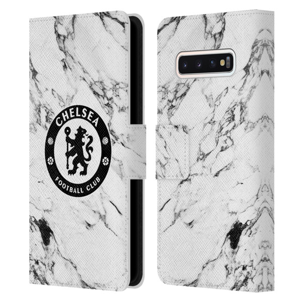 Chelsea Football Club Crest White Marble Leather Book Wallet Case Cover For Samsung Galaxy S10