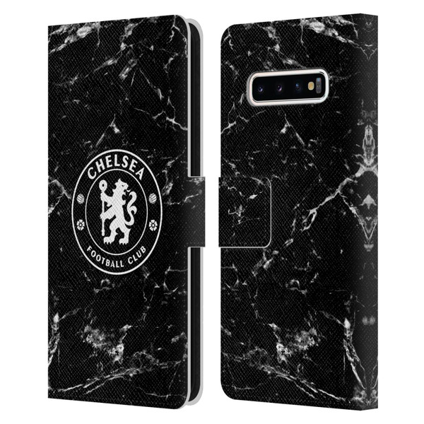 Chelsea Football Club Crest Black Marble Leather Book Wallet Case Cover For Samsung Galaxy S10+ / S10 Plus