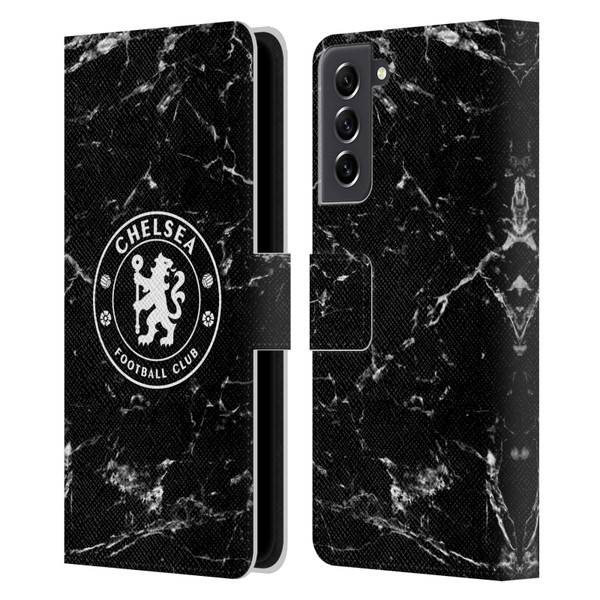 Chelsea Football Club Crest Black Marble Leather Book Wallet Case Cover For Samsung Galaxy S21 FE 5G