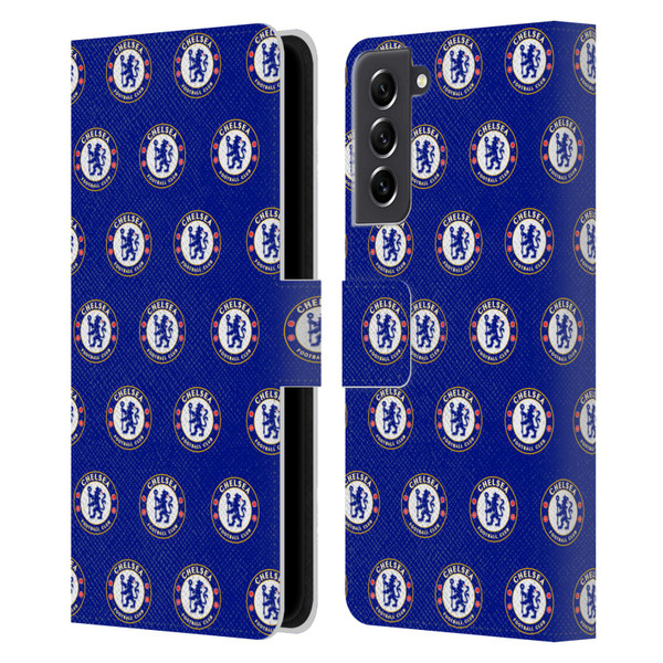 Chelsea Football Club Crest Pattern Leather Book Wallet Case Cover For Samsung Galaxy S21 FE 5G