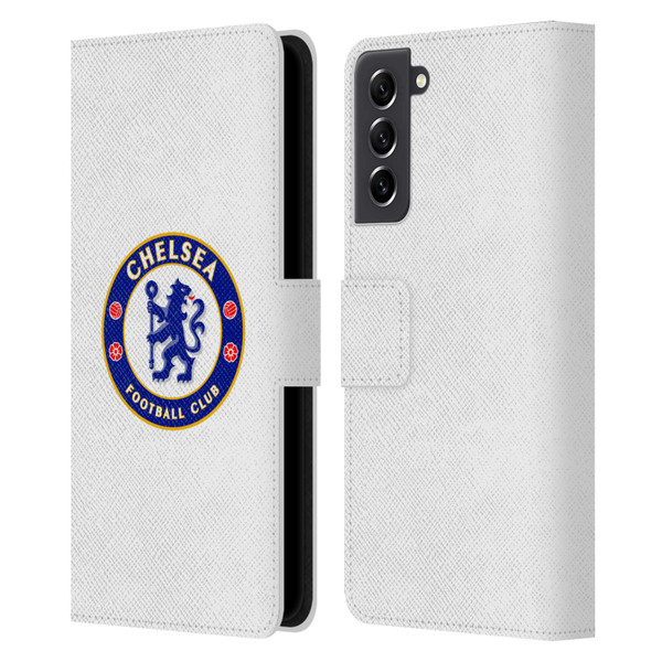 Chelsea Football Club Crest Plain White Leather Book Wallet Case Cover For Samsung Galaxy S21 FE 5G