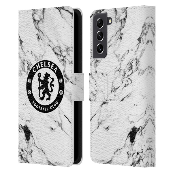 Chelsea Football Club Crest White Marble Leather Book Wallet Case Cover For Samsung Galaxy S21 FE 5G
