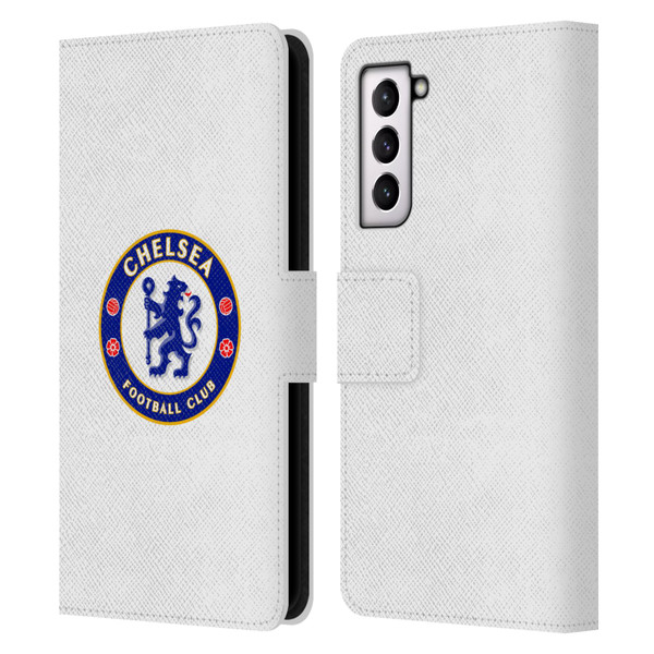 Chelsea Football Club Crest Plain White Leather Book Wallet Case Cover For Samsung Galaxy S21 5G