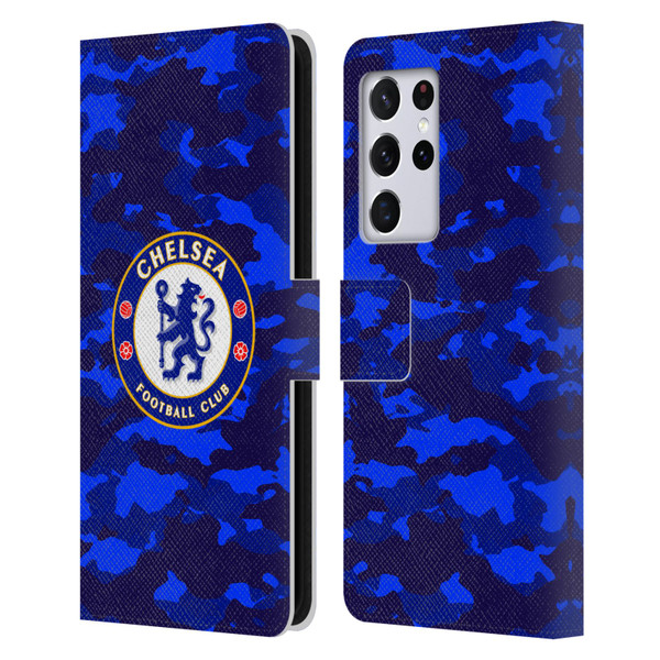 Chelsea Football Club Crest Camouflage Leather Book Wallet Case Cover For Samsung Galaxy S21 Ultra 5G