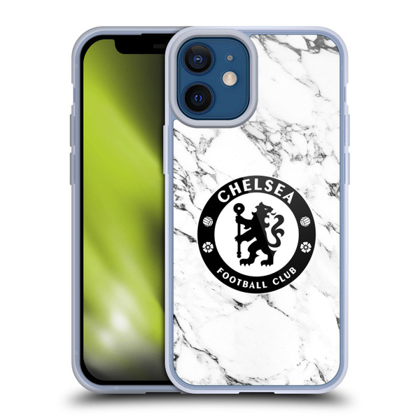 Chelsea Football Club Crest White Marble Soft Gel Case for Apple iPhone 12 Mini