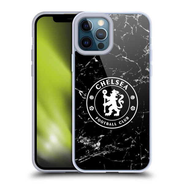 Chelsea Football Club Crest Black Marble Soft Gel Case for Apple iPhone 12 Pro Max