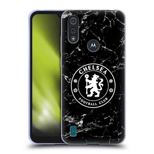 Chelsea Football Club Crest Black Marble Soft Gel Case for Motorola Moto E6s (2020)