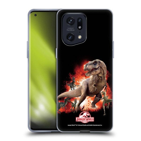 Jurassic World Key Art T-Rex VS. Velociraptors Soft Gel Case for OPPO Find X5 Pro