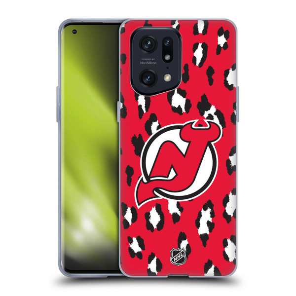 NHL New Jersey Devils Leopard Patten Soft Gel Case for OPPO Find X5 Pro