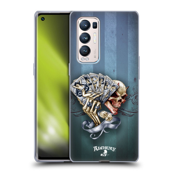 Alchemy Gothic Skull And Cards Read 'Em And Weep Soft Gel Case for OPPO Find X3 Neo / Reno5 Pro+ 5G