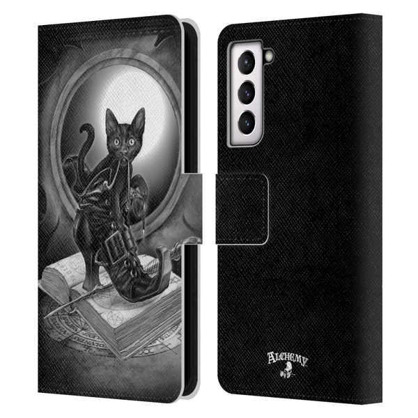 Alchemy Gothic Cats Midnight Mischief Leather Book Wallet Case Cover For Samsung Galaxy S21 5G