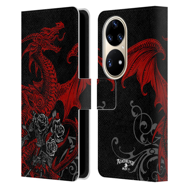 Alchemy Gothic Dragon Draco Rosa Leather Book Wallet Case Cover For Huawei P50 Pro
