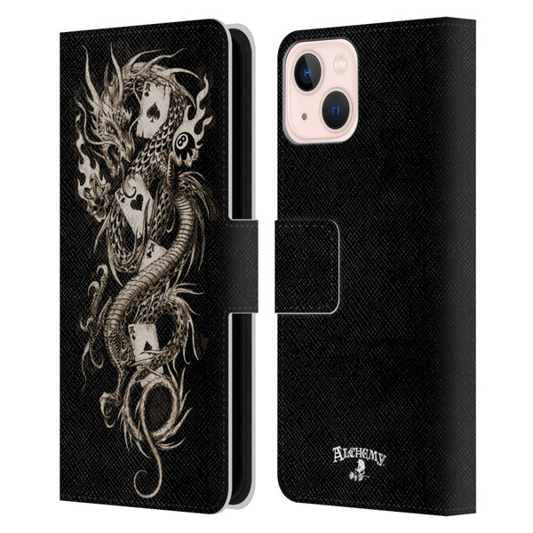 Alchemy Gothic Dragon Imperial Leather Book Wallet Case Cover For Apple iPhone 13