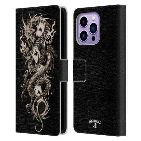 Alchemy Gothic Dragon Imperial Leather Book Wallet Case Cover For Apple iPhone 14 Pro Max