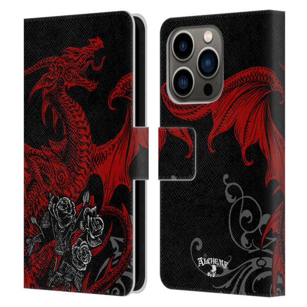 Alchemy Gothic Dragon Draco Rosa Leather Book Wallet Case Cover For Apple iPhone 14 Pro