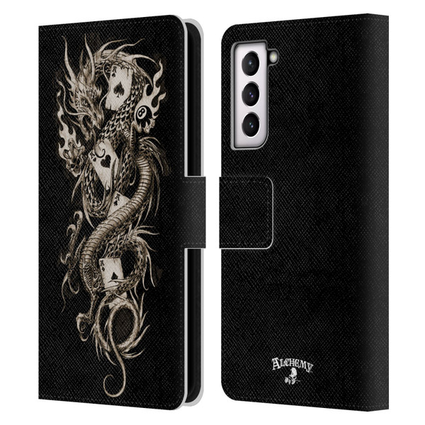 Alchemy Gothic Dragon Imperial Leather Book Wallet Case Cover For Samsung Galaxy S21 5G