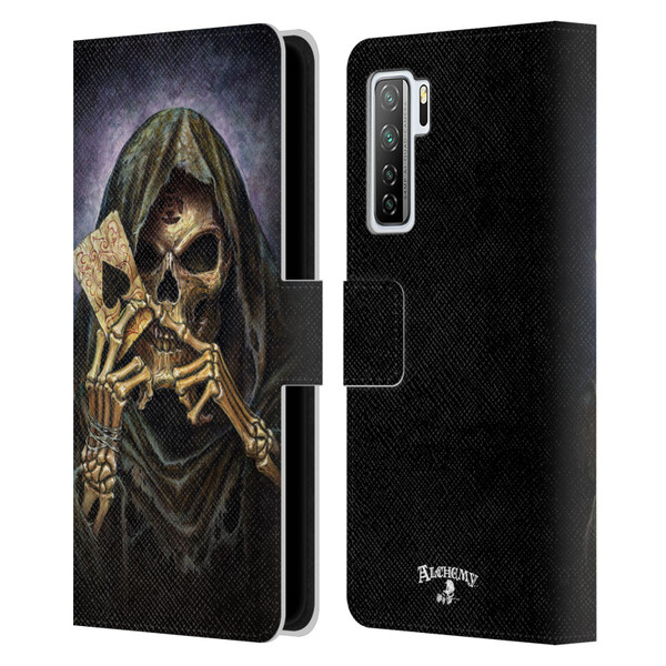 Alchemy Gothic Skull And Cards Reaper's Ace Leather Book Wallet Case Cover For Huawei Nova 7 SE/P40 Lite 5G