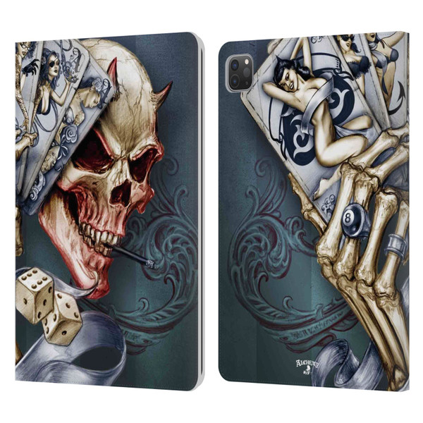 Alchemy Gothic Skull And Cards Read 'Em And Weep Leather Book Wallet Case Cover For Apple iPad Pro 11 2020 / 2021 / 2022