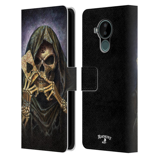Alchemy Gothic Skull And Cards Reaper's Ace Leather Book Wallet Case Cover For Nokia C30