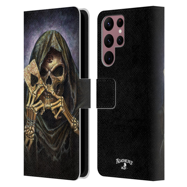 Alchemy Gothic Skull And Cards Reaper's Ace Leather Book Wallet Case Cover For Samsung Galaxy S22 Ultra 5G