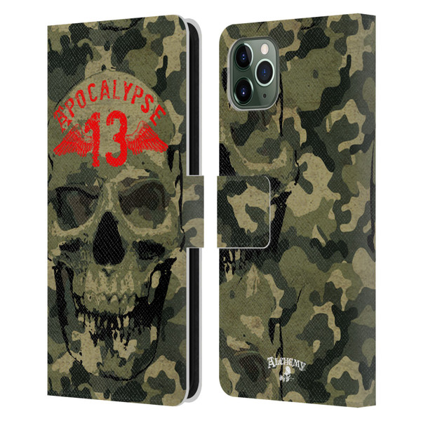 Alchemy Gothic Skull Camo Skull Leather Book Wallet Case Cover For Apple iPhone 11 Pro Max