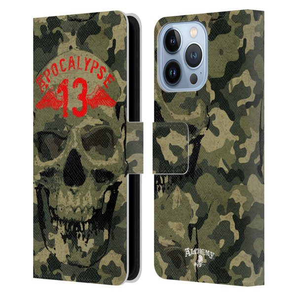 Alchemy Gothic Skull Camo Skull Leather Book Wallet Case Cover For Apple iPhone 13 Pro