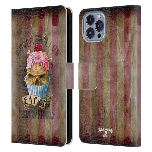Alchemy Gothic Skull Eat Me Cupcake Leather Book Wallet Case Cover For Apple iPhone 14