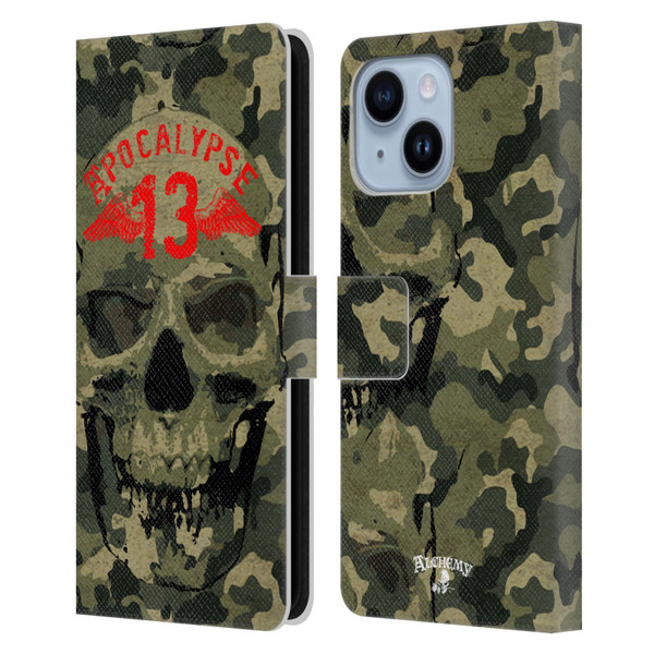 Alchemy Gothic Skull Camo Skull Leather Book Wallet Case Cover For Apple iPhone 14 Plus
