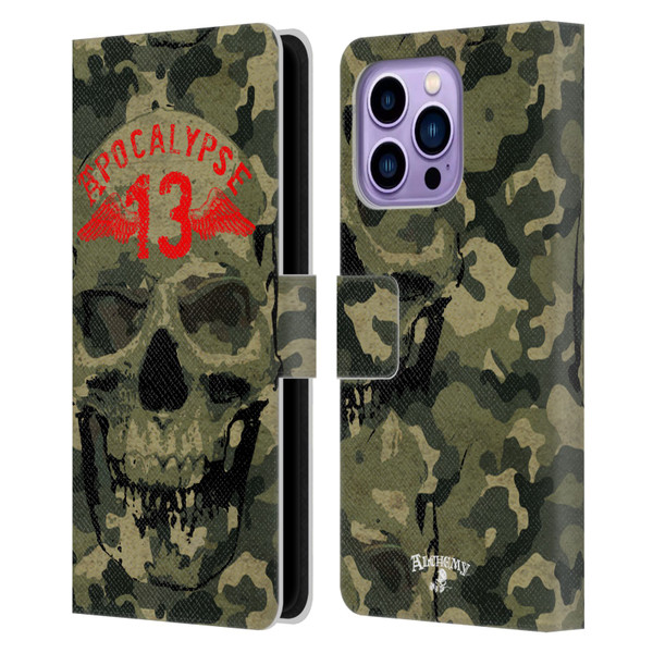 Alchemy Gothic Skull Camo Skull Leather Book Wallet Case Cover For Apple iPhone 14 Pro Max