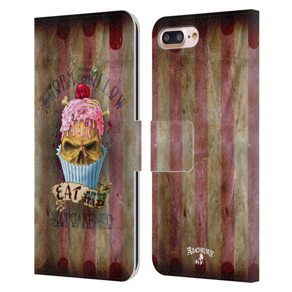 Alchemy Gothic Skull Eat Me Cupcake Leather Book Wallet Case Cover For Apple iPhone 7 Plus / iPhone 8 Plus