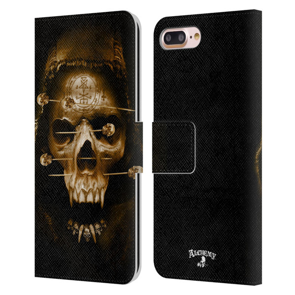 Alchemy Gothic Skull Death Fetish Leather Book Wallet Case Cover For Apple iPhone 7 Plus / iPhone 8 Plus