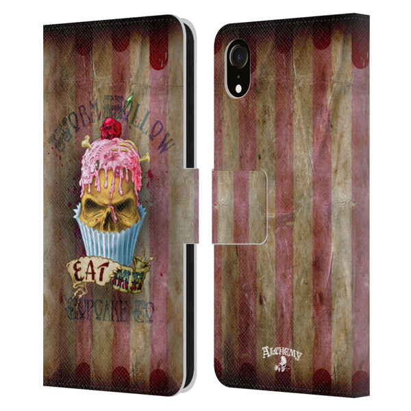 Alchemy Gothic Skull Eat Me Cupcake Leather Book Wallet Case Cover For Apple iPhone XR
