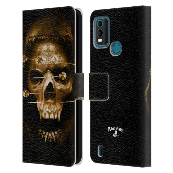 Alchemy Gothic Skull Death Fetish Leather Book Wallet Case Cover For Nokia G11 Plus