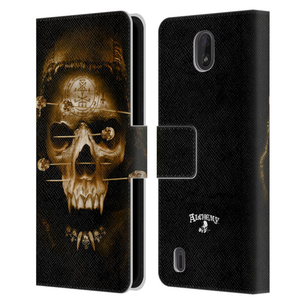 Alchemy Gothic Skull Death Fetish Leather Book Wallet Case Cover For Nokia C01 Plus/C1 2nd Edition