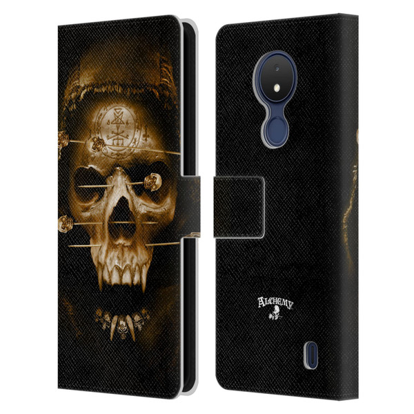 Alchemy Gothic Skull Death Fetish Leather Book Wallet Case Cover For Nokia C21